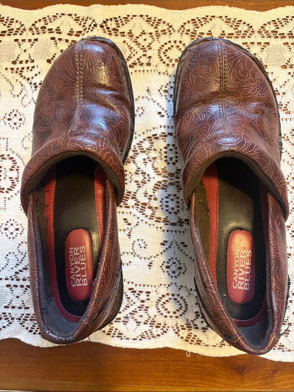 Canyon River Blues Brown Embossed Leather Mules